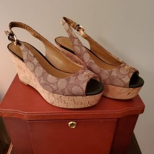 COACH slingback cork wedges